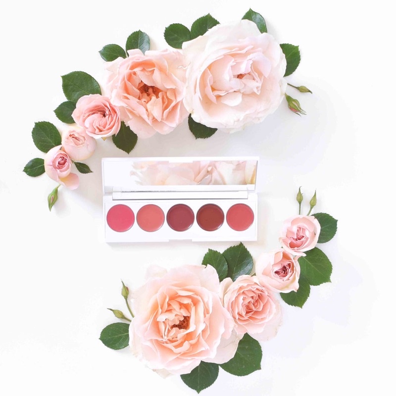 Bảng 5 màu son kiêm má hồng Seraphine Botanicals Rhubarb + Rose - Creamy Lip &amp; Cheek Palette