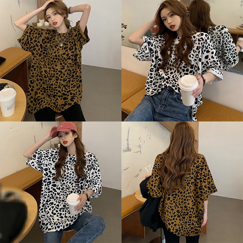 Áo Thun Nữ Ngắn Tay Họa Tiết Da Báo Thời Trang