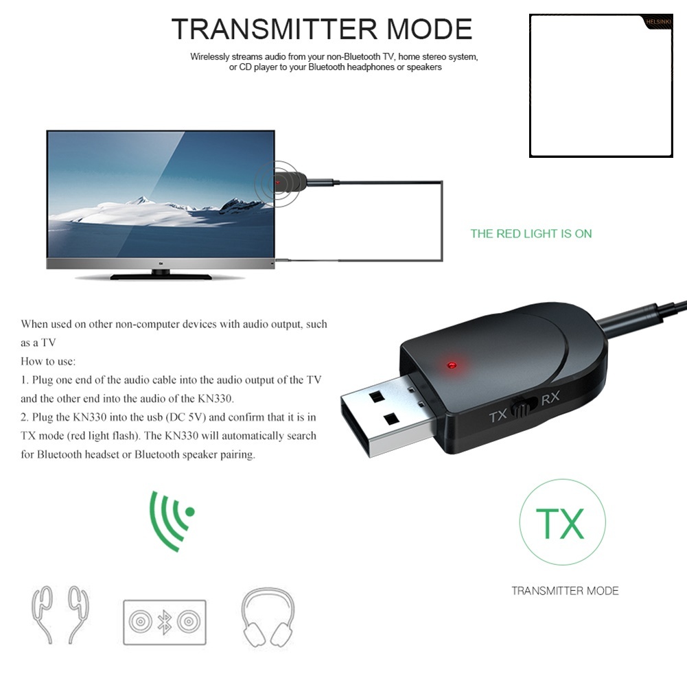 HEL ·  Bluetooth 5.0 Stereo Audio Transmitter Receiver USB 3.5mm AUX Adapter for TV PC
