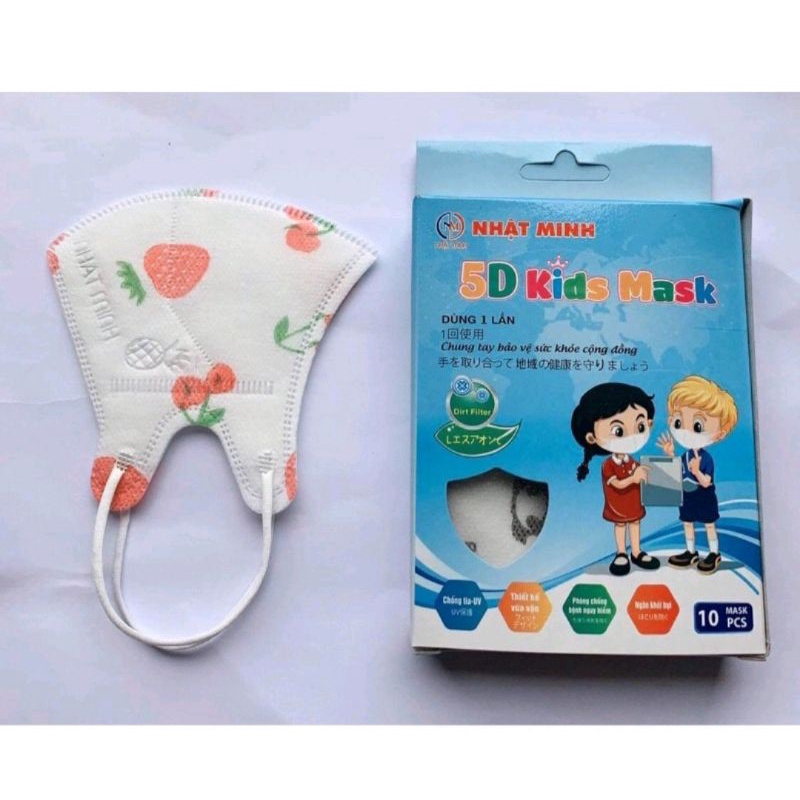 Khẩu Trang 5D Kids Nhật Minh Dày Dặn Hộp 10 cái dành cho bé từ 1-5 Tuổi