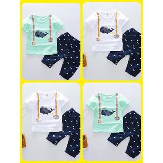 Bộ quần áo cotton cá heo cho bé trai