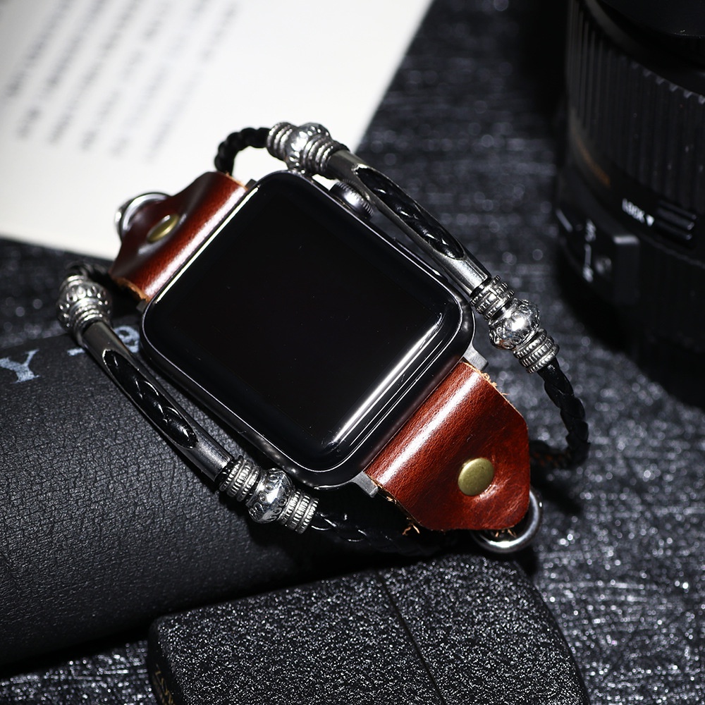 Dây đeo bằng da phong cách Retro cho đồng hồ thông minh Apple 7 6 SE 5 4 3 2 iwatch 45mm 41mm 38mm 42mm 44mm 40mm