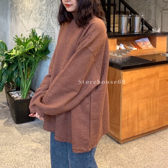 Áo len kẻ tăm (nâu/đen)