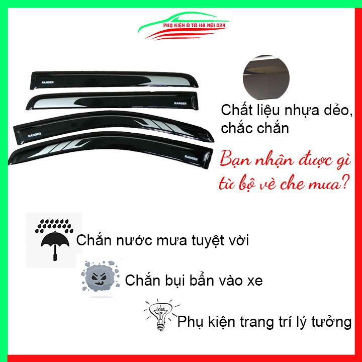 Vè che mưa cho xe ô tô Ranger 2013-2015 sơn gồ 2 màu