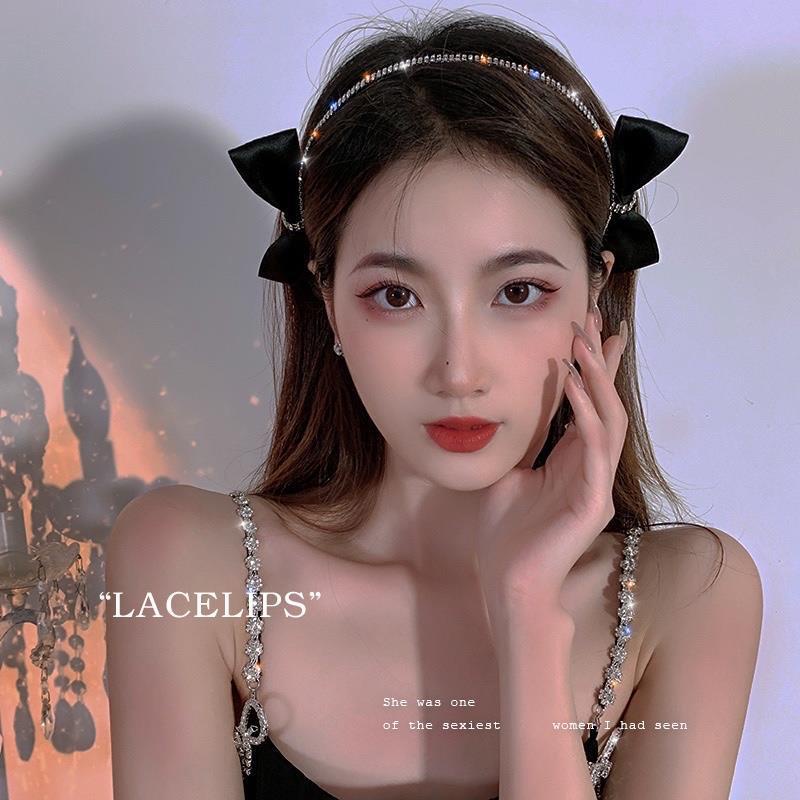 Băng đô hai bên phối nơ màu đen đính đá phong cách Hàn Quốc sang trọng