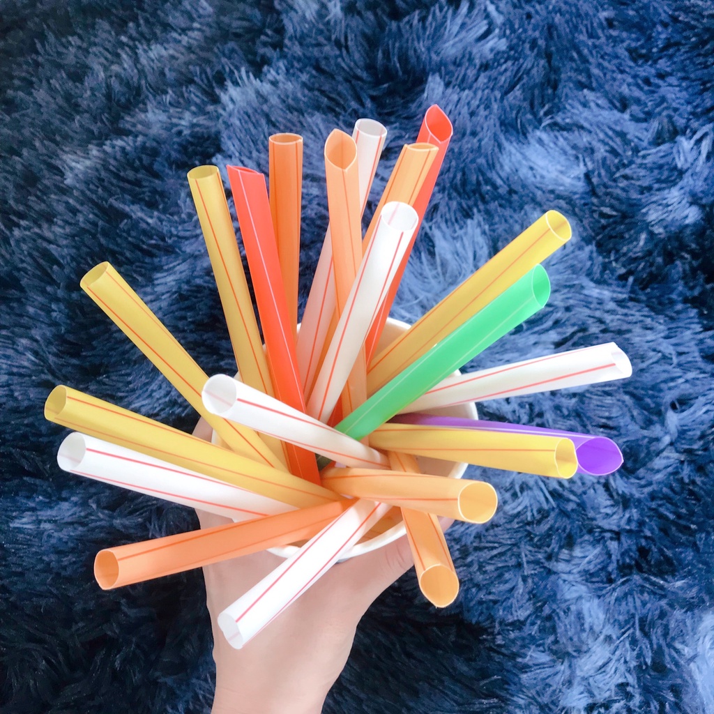 Ống hút trà sữa trân châu, thạch, topping các loại - Ống hút nhựa to, phi 12 nhiều màu sắc giá rẻ dùng 1 lần