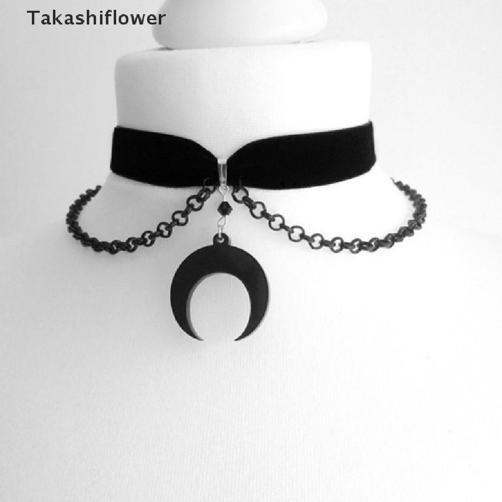 (Takashiflower) Vòng Cổ Nhung Đen Mặt Trăng Phong Cách Gothic Thời Trang Cho Nữ