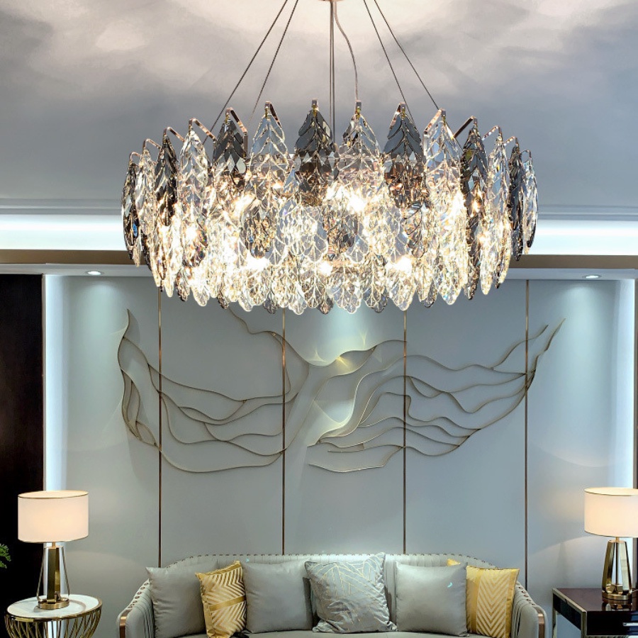 Đèn chùm, đèn chùm thả trần pha lê cao cấp 1512 hiện đại sàn trọng trang trí phòng khách, bàn ăn
