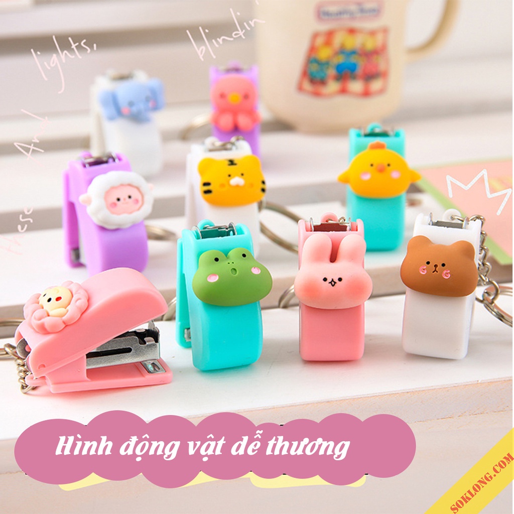 Dập ghim mini cute hình động vật kiêm móc khóa, bấm ghim giấy dễ thương
