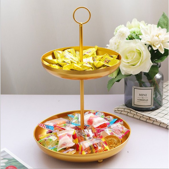 Khay đựng bánh kẹo 2 tầng chất liệu nhôm nhiều màu