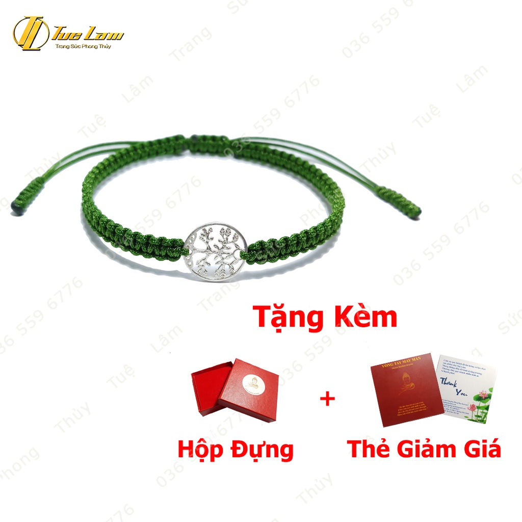 Vòng tay chỉ may mắn chỉ xanh lá bện handmade charm bạc hình cây hợp mệnh - Tuệ Lâm