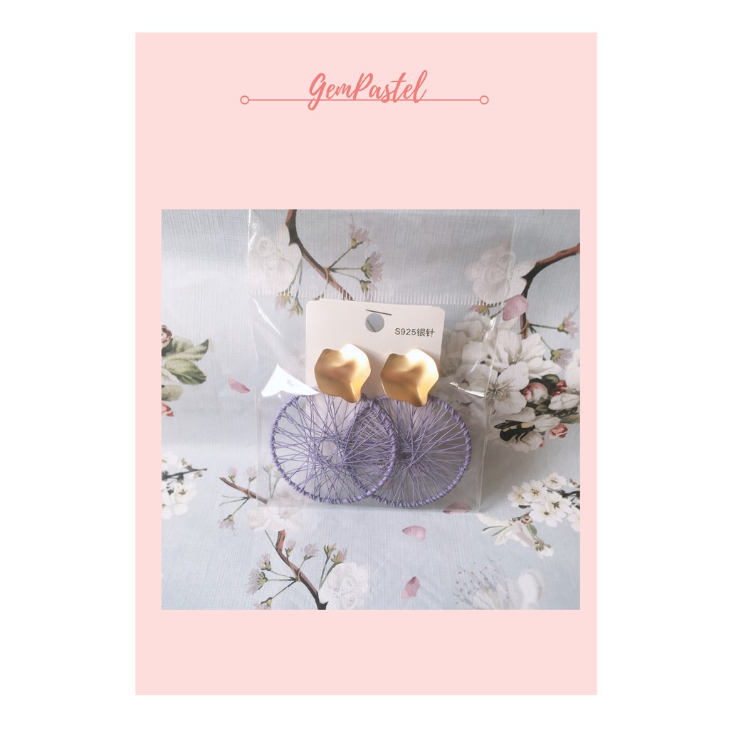 Bông tai nữ đẹp độc lạ hình bánh xe tròn màu tím pastel dễ thương