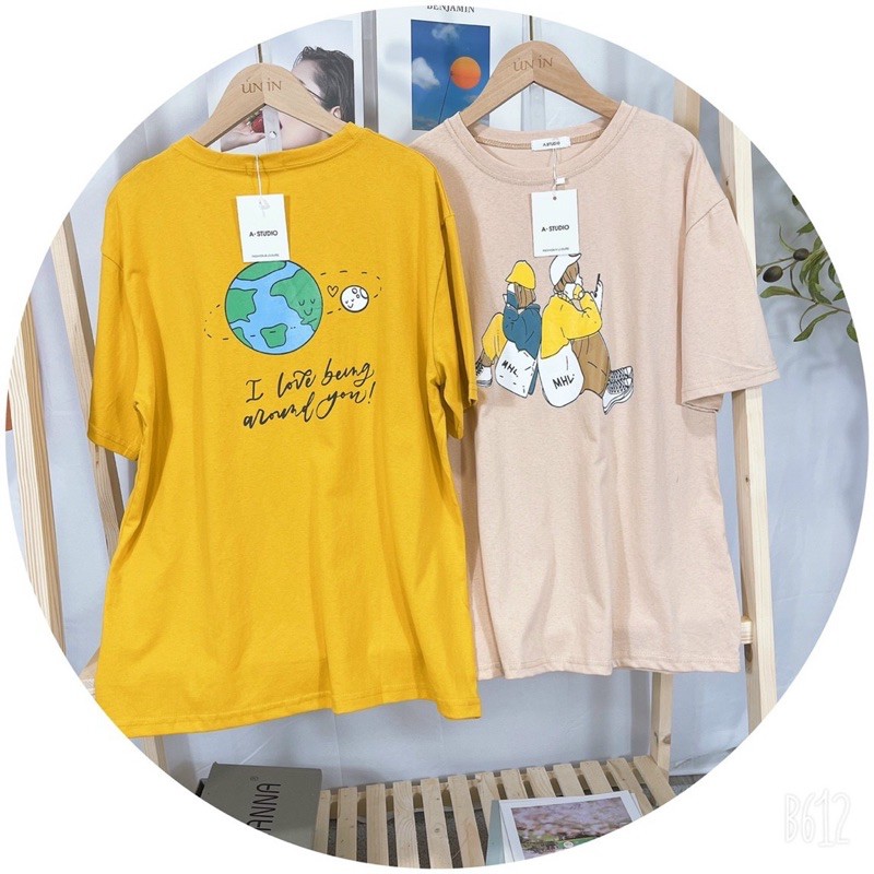 Áo Thun in hình cặp đôi- trái đất, Áo phông form rộng hàng quảng châu TS112