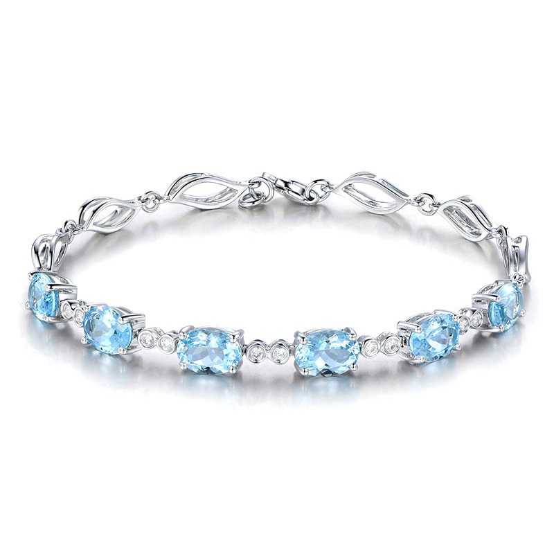 Vòng Đeo Tay Đính Đá Sapphire Màu Xanh Dương Sang Trọng Dành Cho Nữ