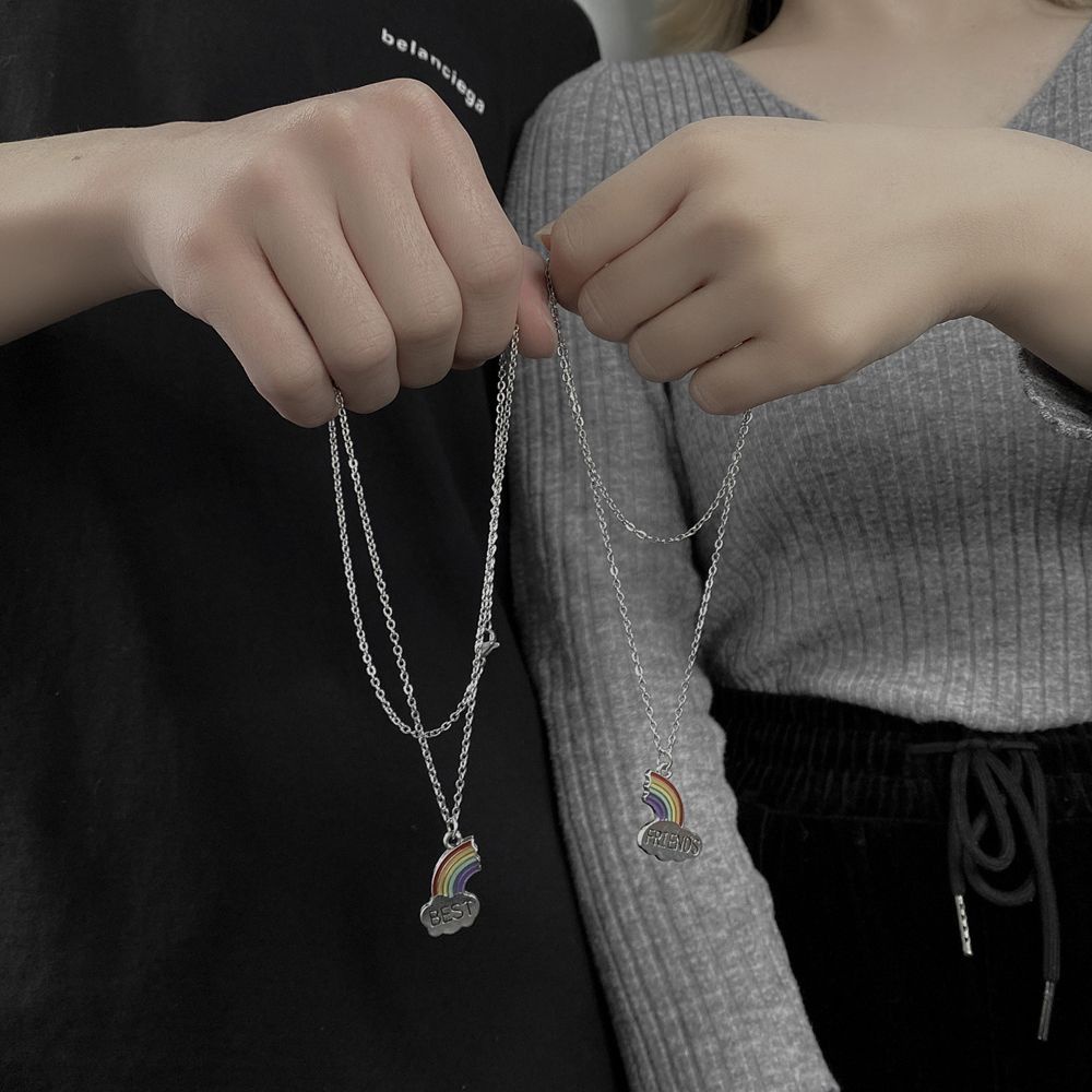 Vòng cổ Mặt Hình Trái Tim Màu Cầu Vồng In Chữ Best Friend Phong Cách Cổ Điển Thời Trang