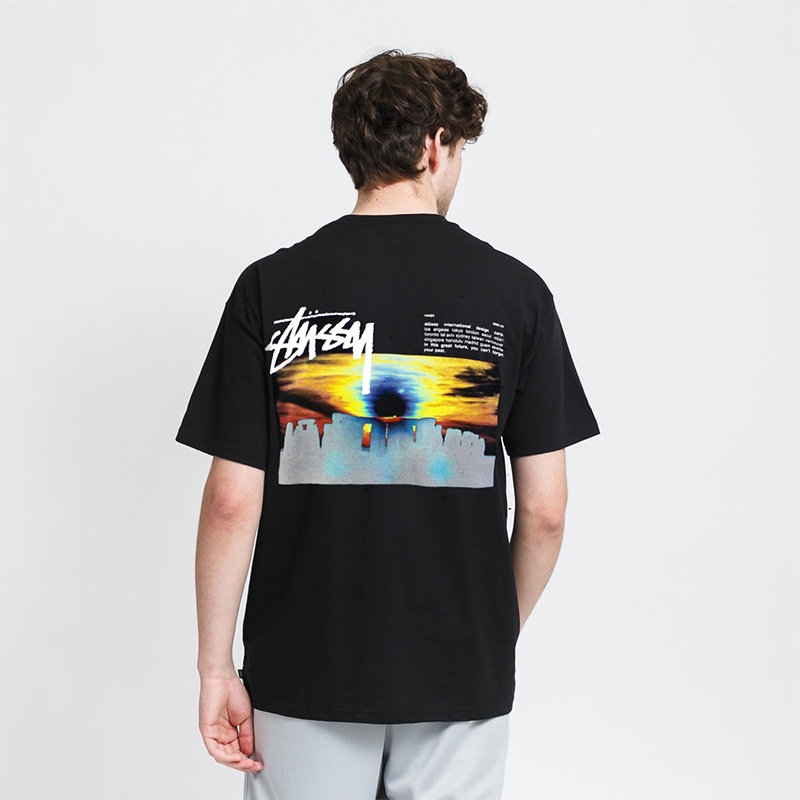 Áo thun tay ngắn cổ tròn dáng rộng in chữ stussy phong cách âu mỹ thời trang cho nam