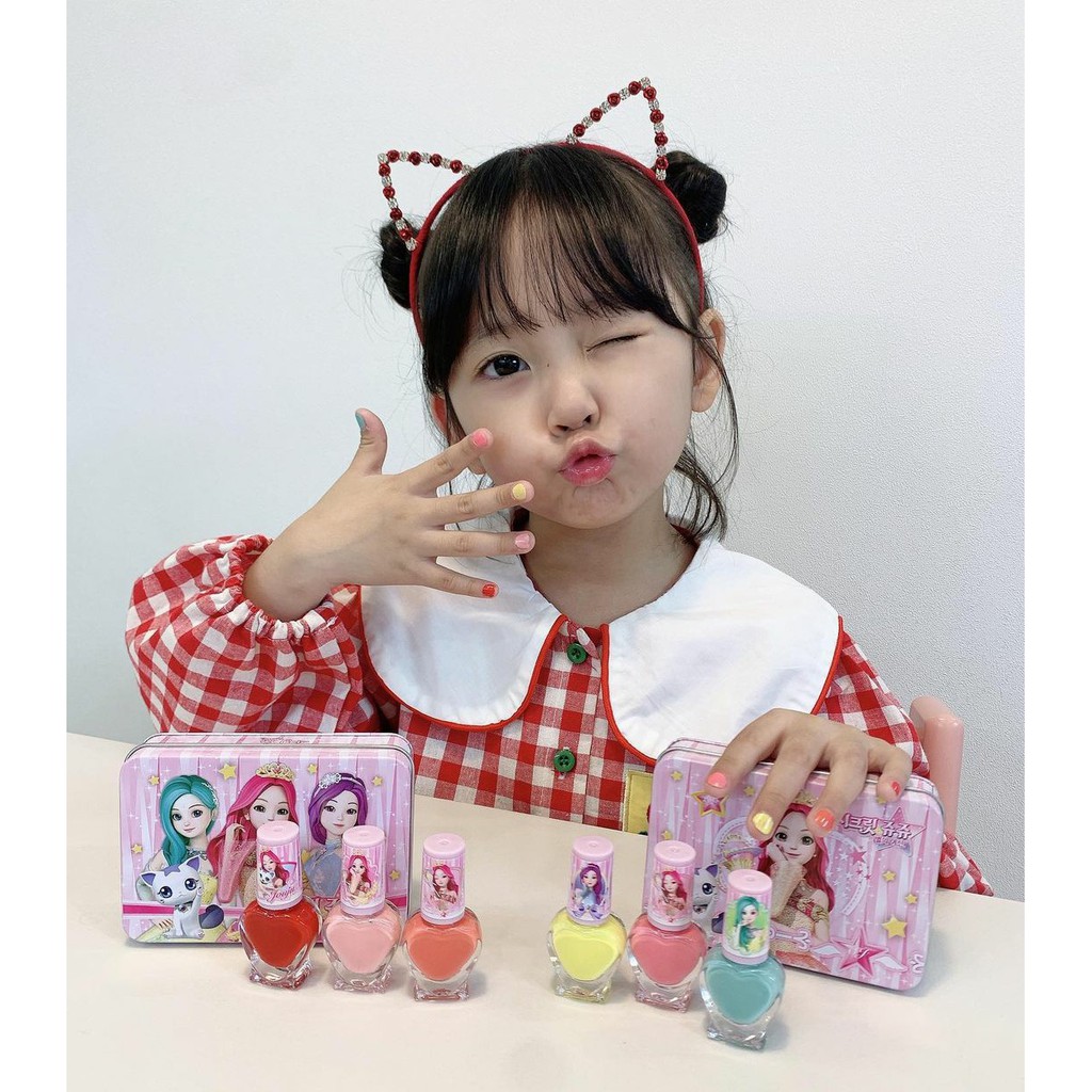 Set 3 sơn móng tay an toàn cho bé Little Bling Secret Jouju Tincase Nail+ 1 hình dán Tatoo Sticker- MADE IN KOREA