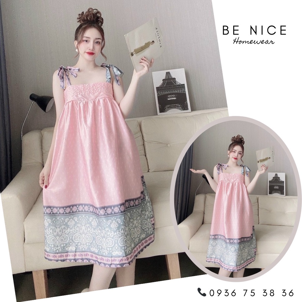 Váy dây nơ thổ cẩm nhiều họa tiết xinh xắn cho nàng nhà Be Nice Homewear