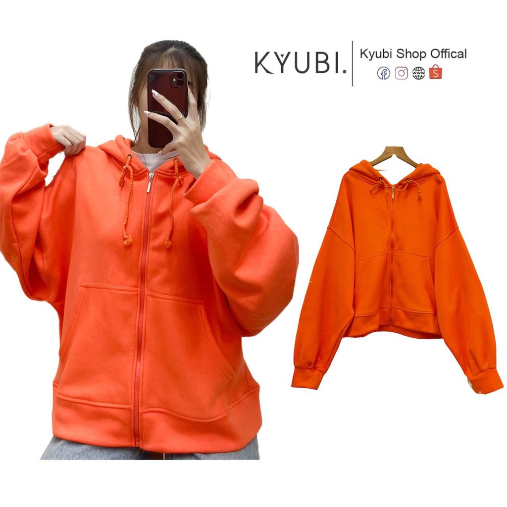 Áo Khoác Nỉ Tay Bồng Kéo khoá Ullzzang [Cam]- Kyubi | BigBuy360 - bigbuy360.vn