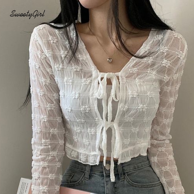 Áo Thun Tay Dài Cổ Chữ V Thắt Nơ Eo Màu Trơn Thời Trang 2022 Dành Cho Nữ