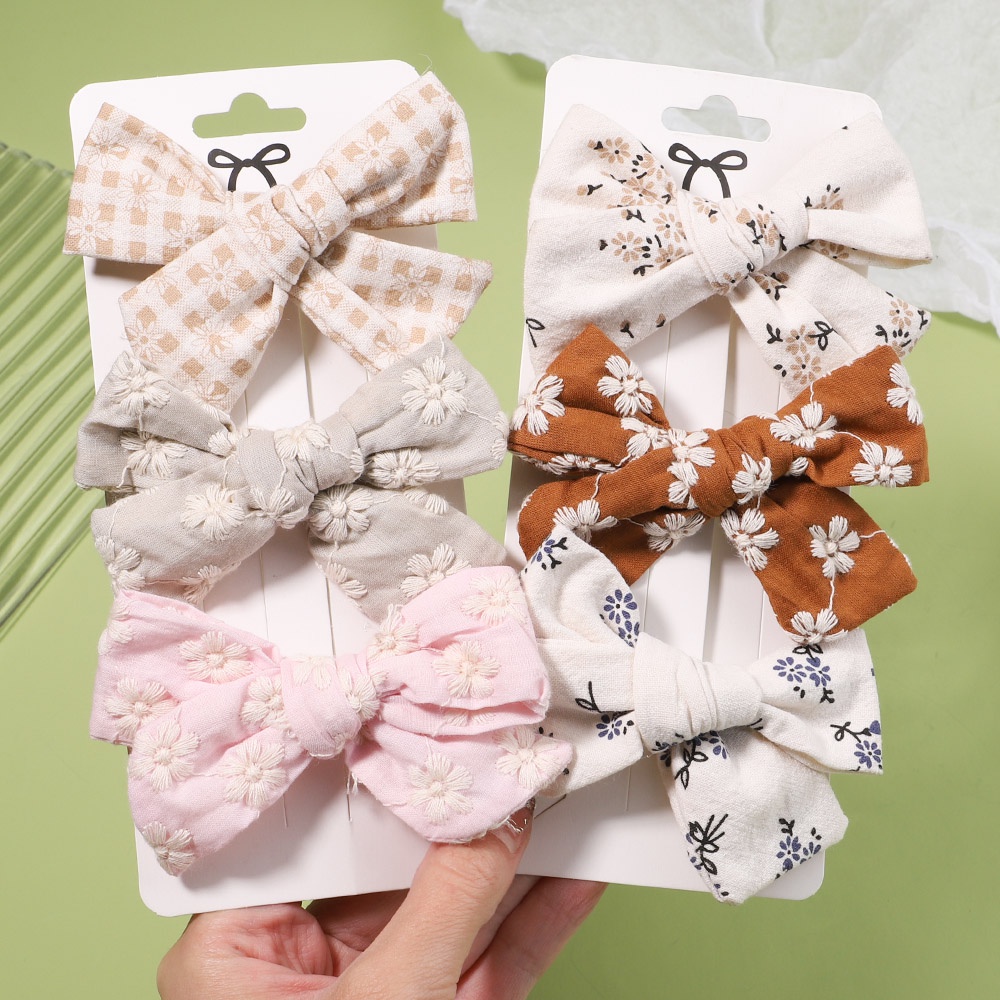 KIDSBOWS 10Pcs/Set Flower Print Bow Hair Clips for Kids Girls Cute Floral Embroidery Bowknot Hairpins Barrettes Headwear Hair Accessories