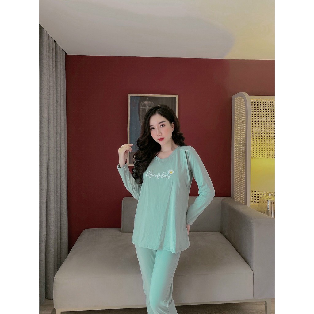 [ MẶC ĐƯỢC SAU SINH ] Bộ bầu mặc nhà dáng tay dài- Đồ bầu sau sinh mặc thu đông thiết kế tay dài