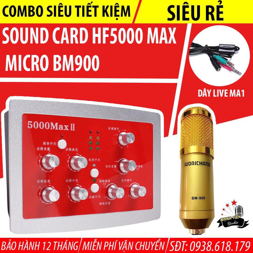 [Tặng Dây Livestream Ma1] Combo soundcard HF5000  + Micro BM900 bộ đôi thu âm, livetream, hát karaoke gia đình