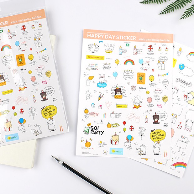 Vỉ 02 Tờ Sticker Hàn Quốc Happy Day Siêu Đáng Yêu