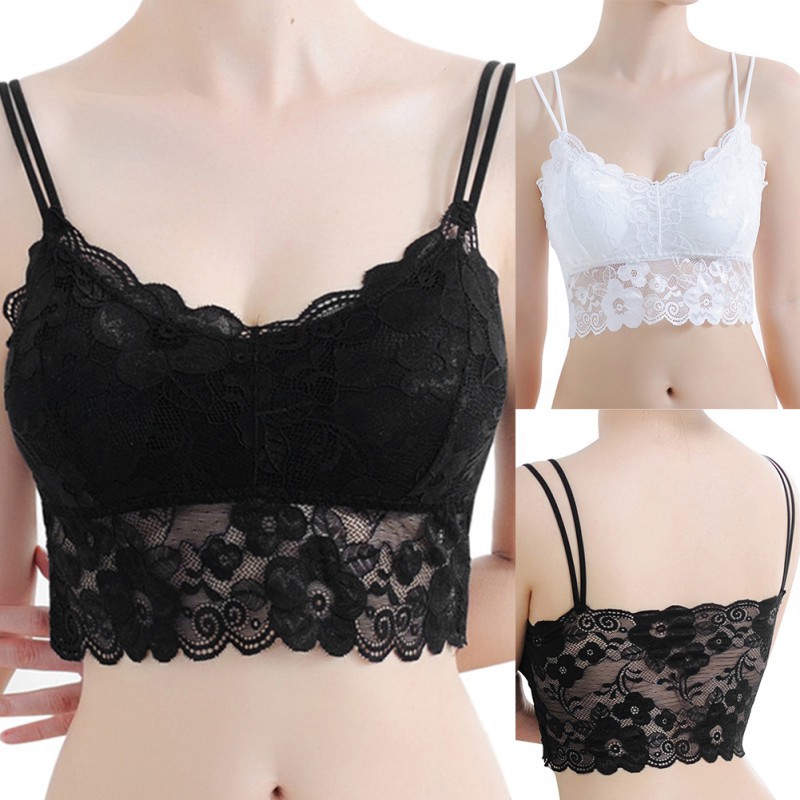 [Mã FACBHOT55 giảm 10K đơn bất kì] Áo ngực kiểu croptop hai dây phối ren có đệm quyến rũ cho nữ