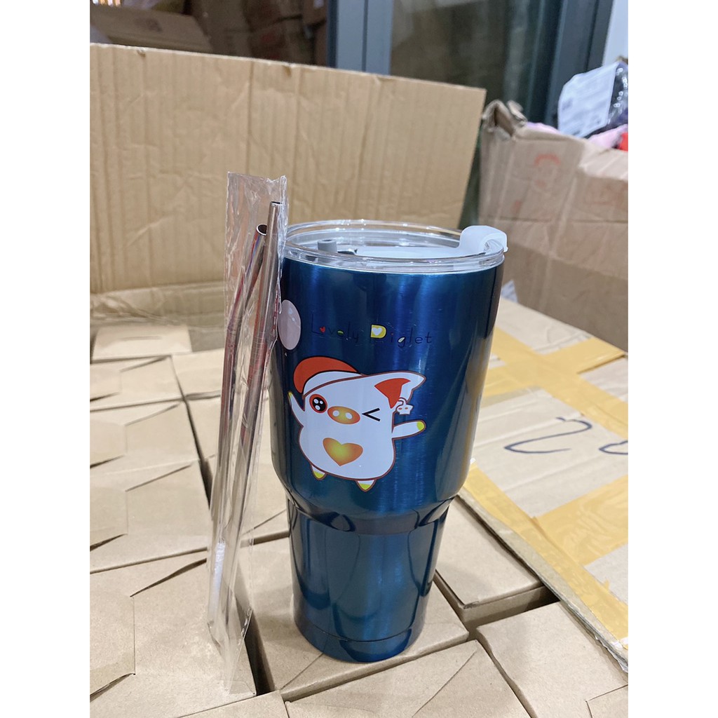 Ly Giữ Nhiệt 900ml  Mẫu Inox Kèm Túi Đựng Và Ống Hút