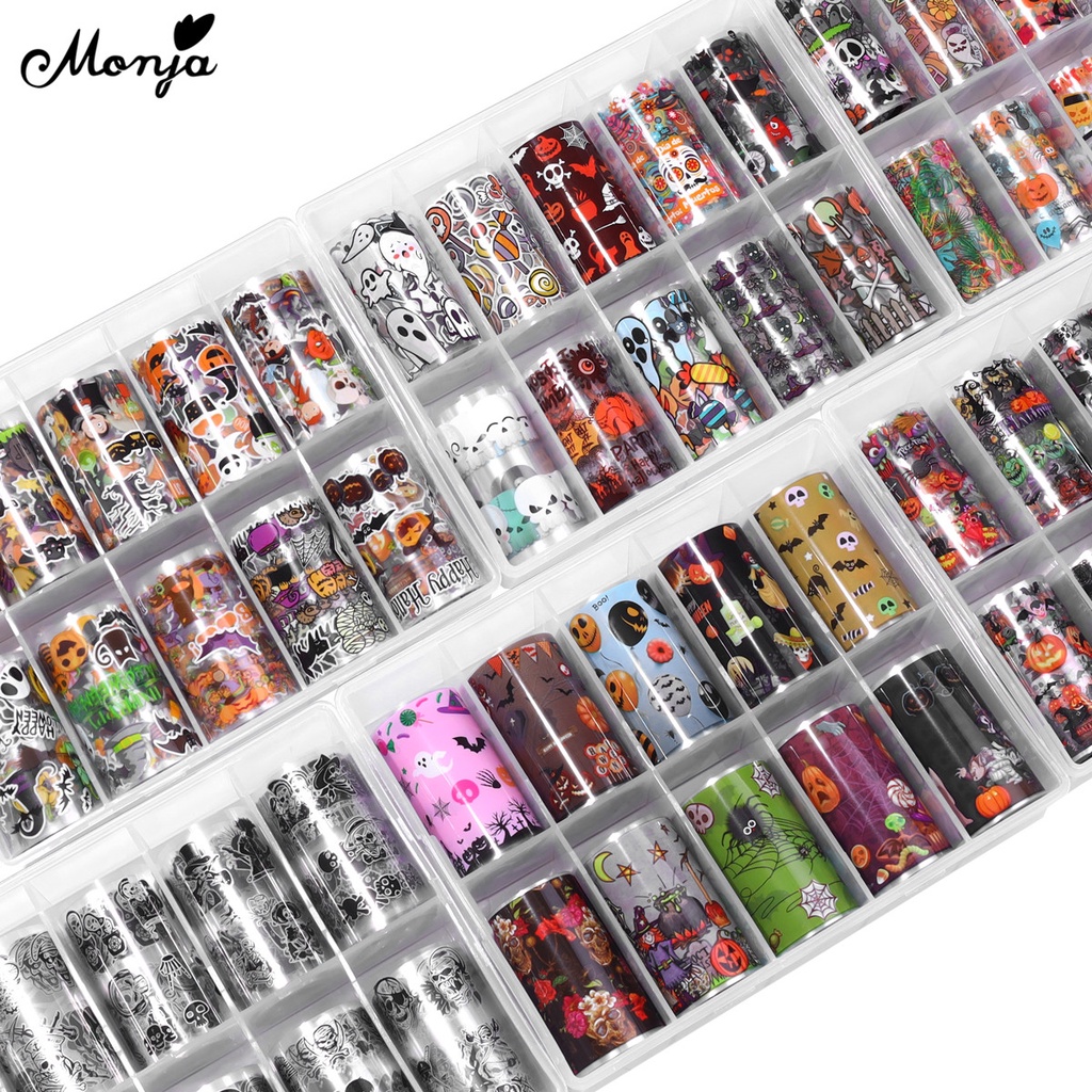 Set 10 cuộn miếng dán trang trí móng tay nghệ thuật MONJA họa tiết chủ đề halloween dạng chuyển độc đáo