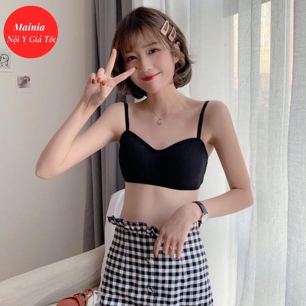 Áo  Bra Cotton Thun Gân Tăm 2 Dây Màu Trơn Co Giãn Áo Lót Học Sinh Mainia Shop