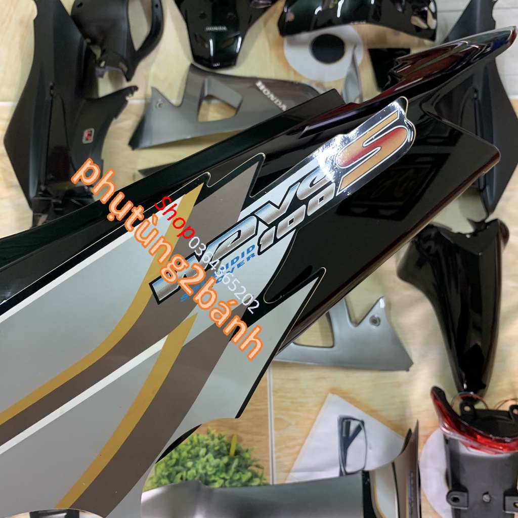 Fuil dàn áo xe Wave S100 màu ĐEN XÁM -WAVE RS 2008-WAVE ALPHA đời 2006 đến 2016-wave 50cc-nhựa trắng ABS loại 1 TẶNG TEM