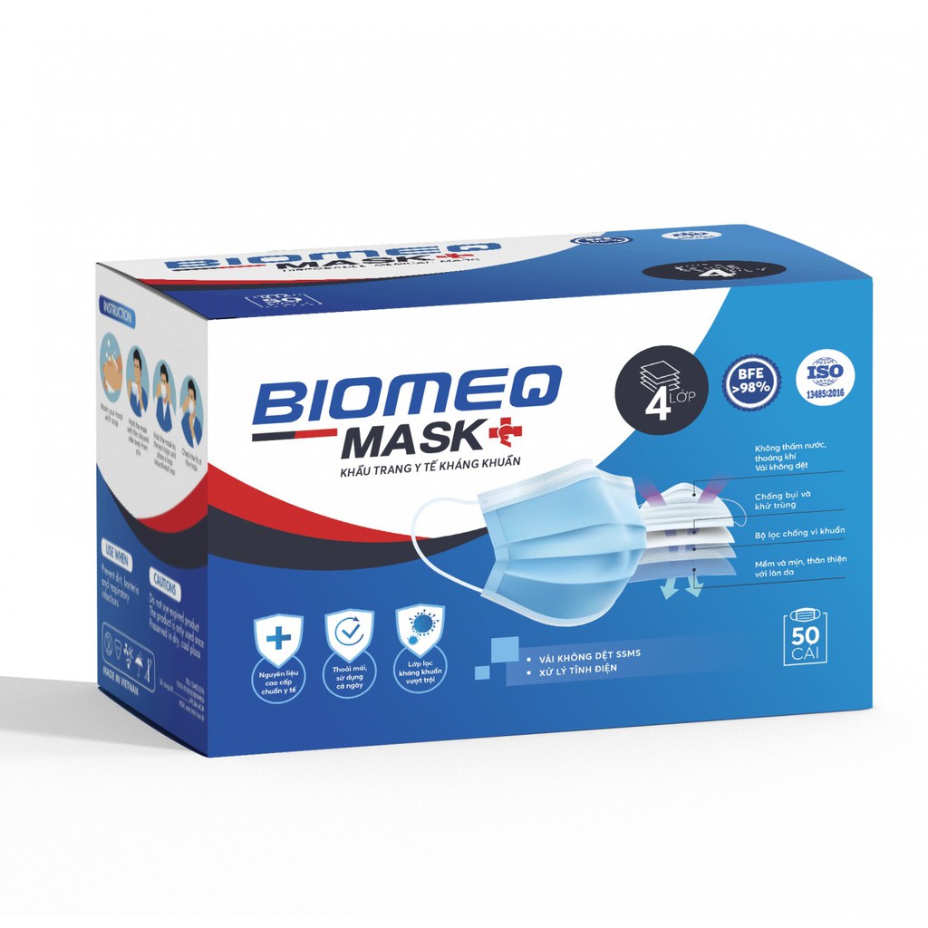 [Sale Sốc] Hộp Khẩu Trang Y Tế  4 Lớp, Khẩu Trang Y Tế Kháng Khuẩn BIOMEQ MASK