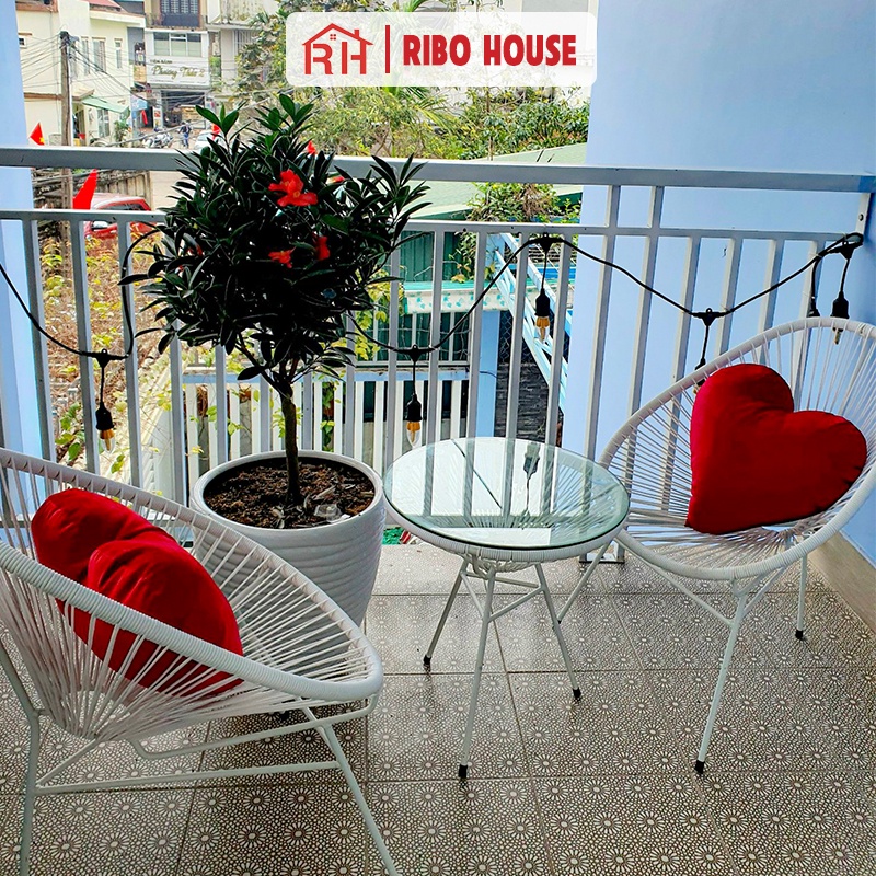 Bộ bàn ghế ban công RIBO HOUSE 1 bàn và 2 ghế, bàn ghế thư giãn decor quán cà phê trang trí phòng khách RIBO43