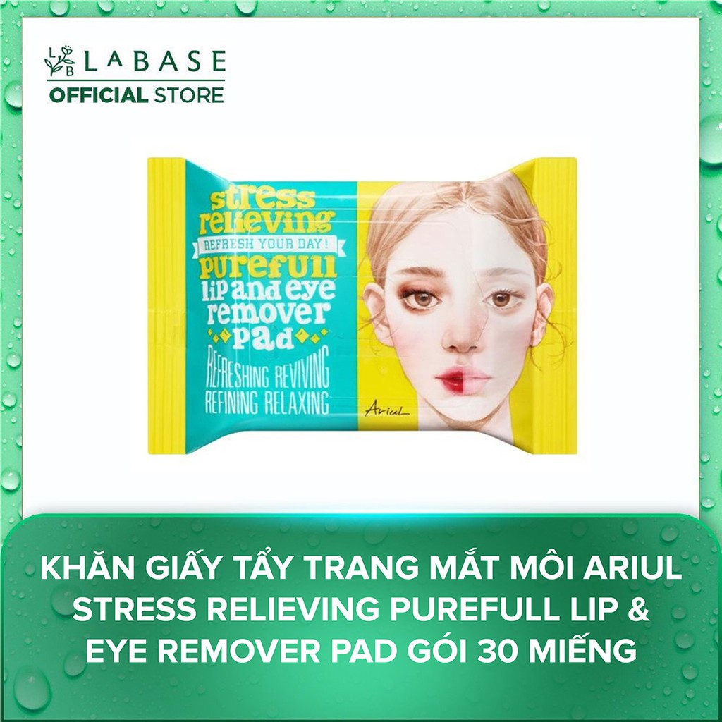 Khăn giấy Tẩy trang Mắt Môi Ariul Stress Relieving Purefull Lip &amp; Eye Remover Pad Gói 30 miếng