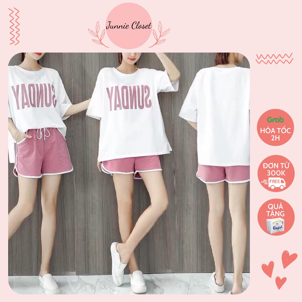 Bộ đồ cotton Sunday Set áo thun quần đùi mùa hè Junnie Closet