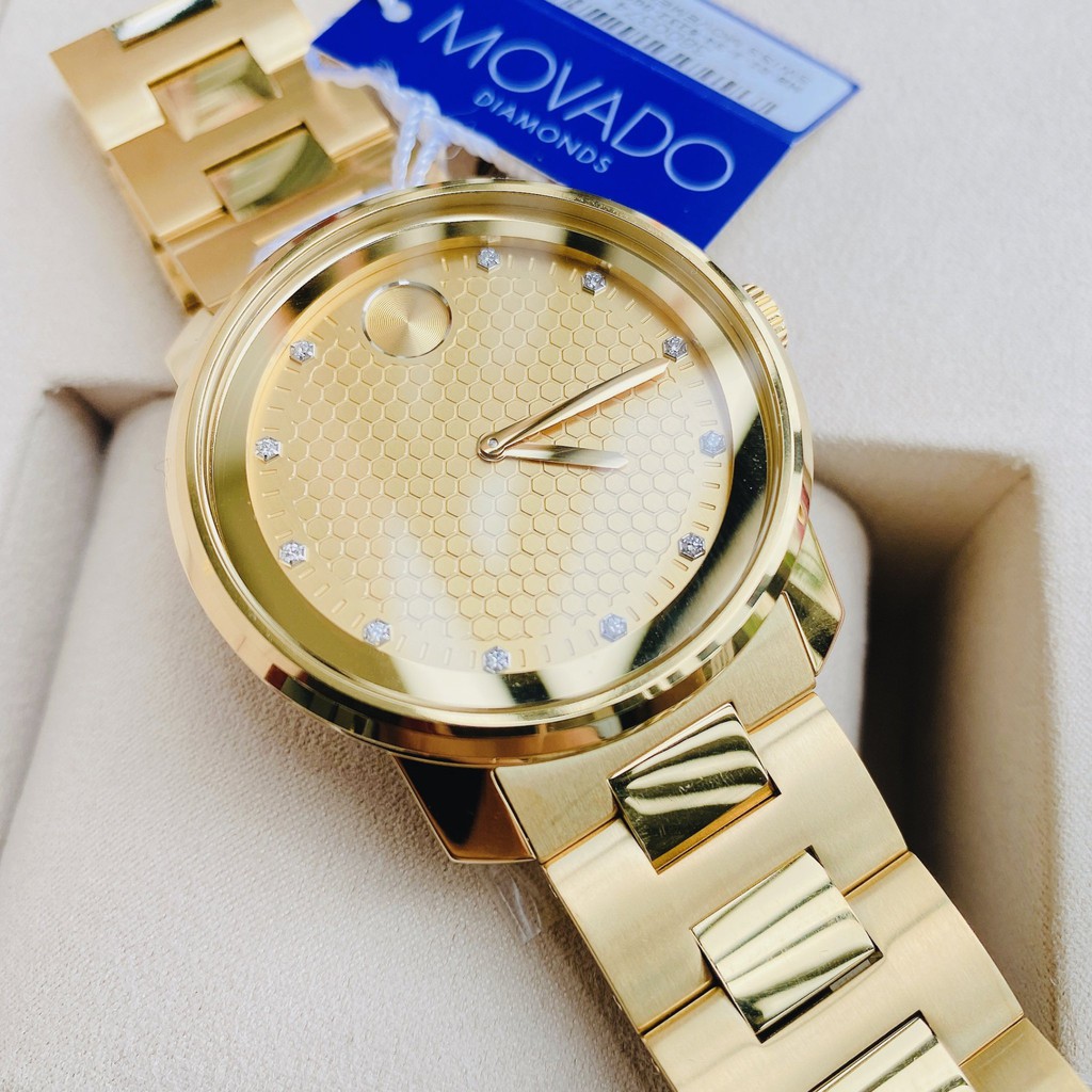 Đồng hồ nam chính hãng Movado Bold Yellow Gold Diamond Dial Men watch 3600374 - Máy quartz pin - Kính Sapphire