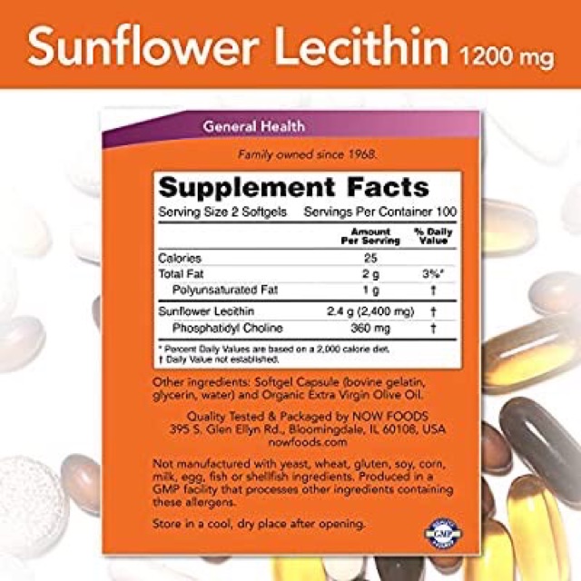 Viên uống chống tắt tia sữa sunflower lecithin now foods 1200mg, shop mẹ nhi organic.