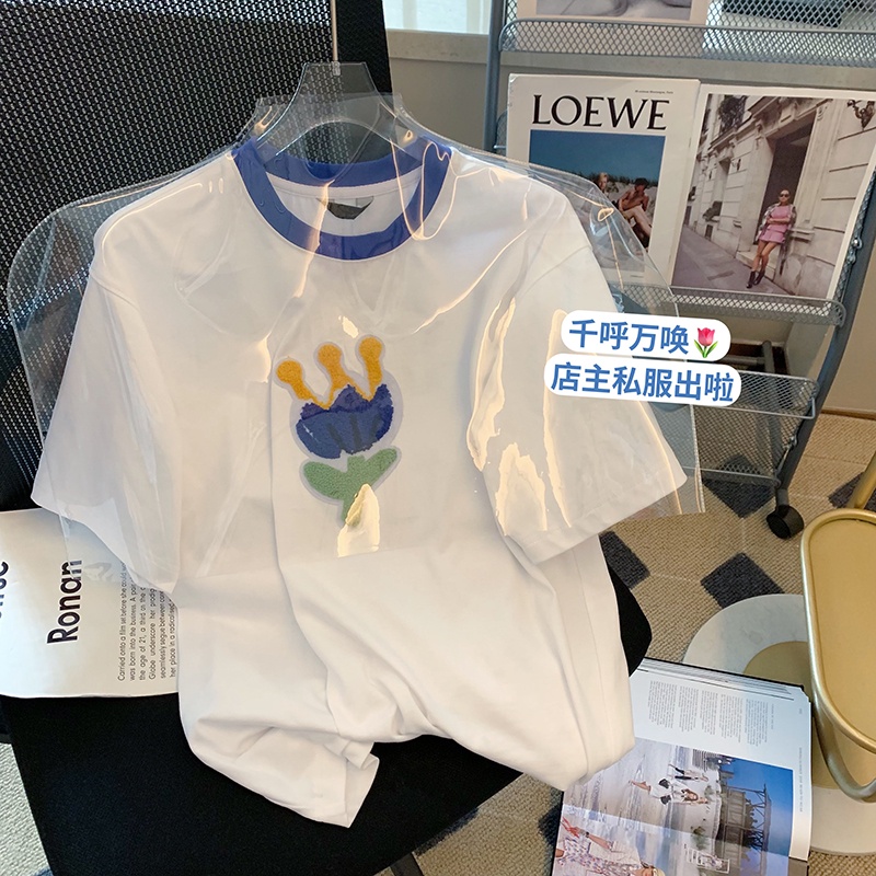 NUZIRO  Áo thun  ngắn tay cổ tròn dáng rộng thời trang mùa hè cho nữ