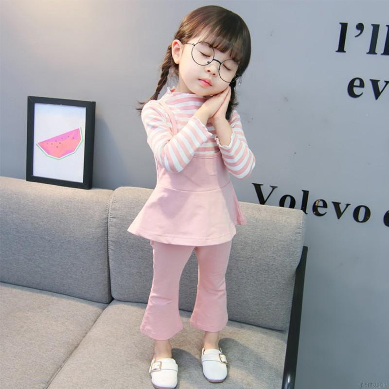Set áo thun tay dài &amp; quần dài sọc ngang cho bé gái