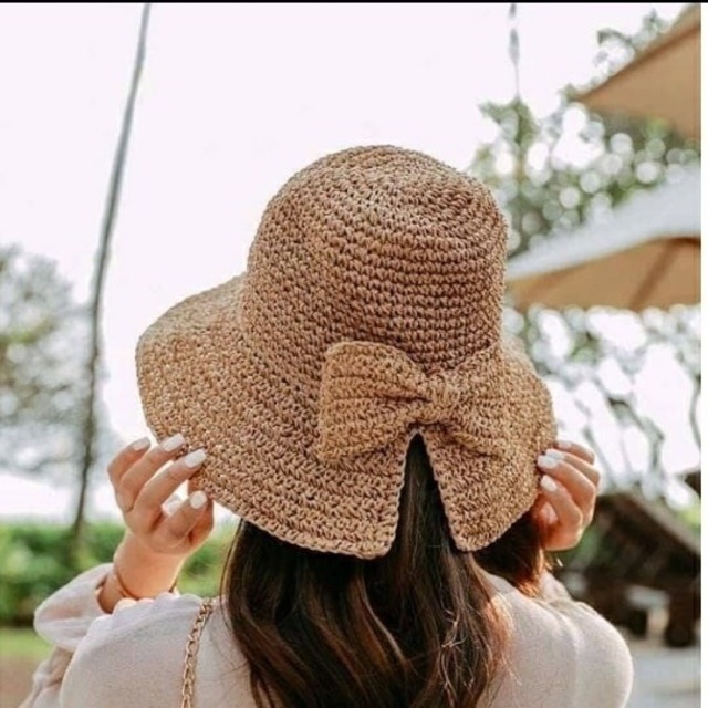 Nón cói khuyết đính nơ