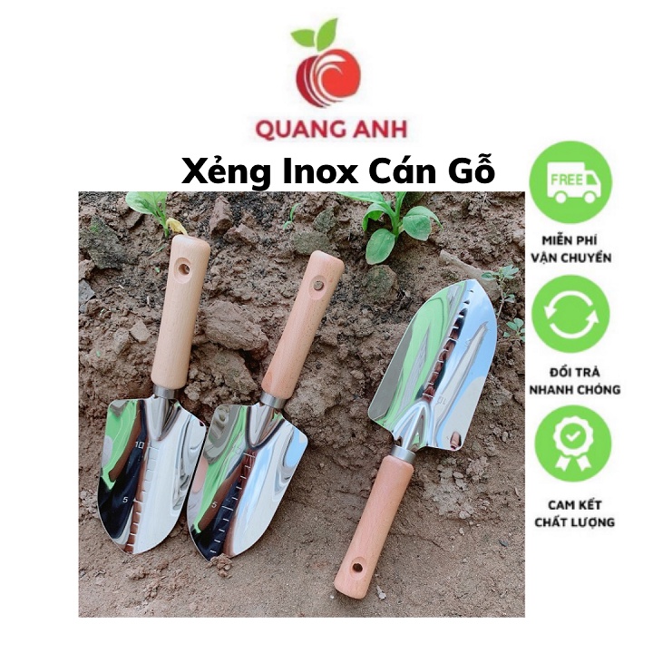 [FreeShip] Xẻng Làm Vườn Cầm Tay Inox Cao Cấp 28cm - Xẻng Cán Gỗ Nhật Bản DT1080