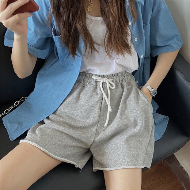 🆕  Quần đùi sporty tưa gấu KA Closet 3 màu Đen, Trắng, Xám chất dầy , dây rút điều chỉnh