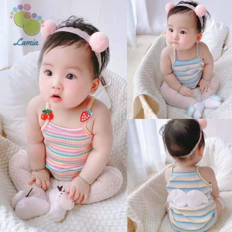 Bodysuit, Body 2 Dây Sọc Ngang Hoạ Tiết Cầu Vồng Mùa Hè Cho Bé Sơ Sinh - 18 tháng