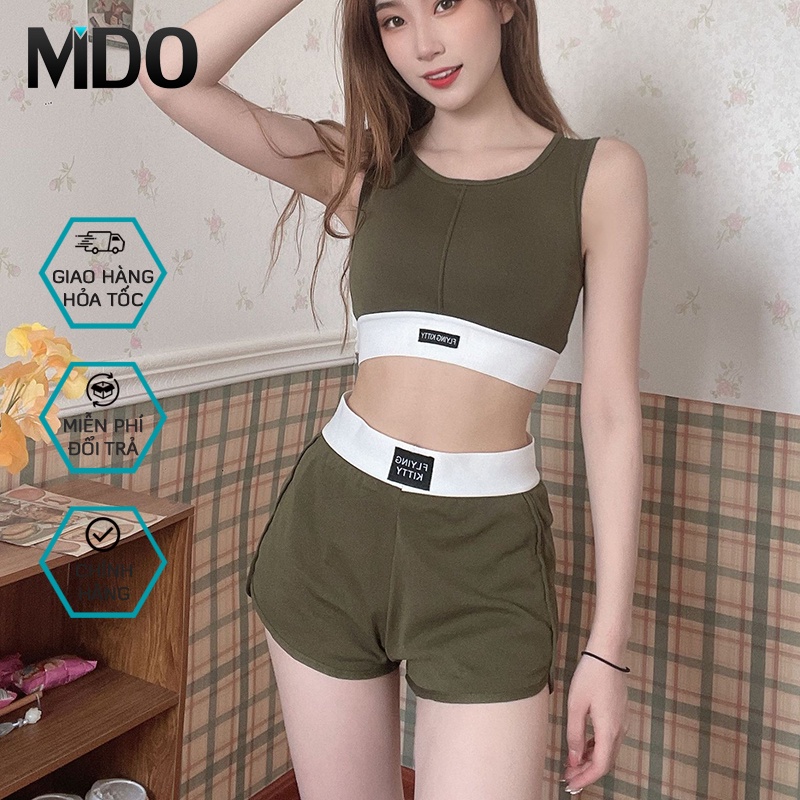 Set tập gym nữ áo bra ôm body quần short cạp cao ống rộng S02, bộ thể thao nữ cá tính