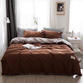 Bộ chăn ga gối cotton tici nâu be