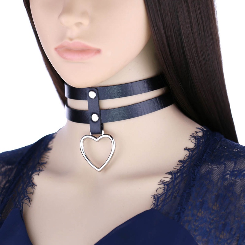 Vòng Cổ Choker Da PU Mặt Hình Trái Tim Phong Cách Gothic Punk Dành Cho Nữ