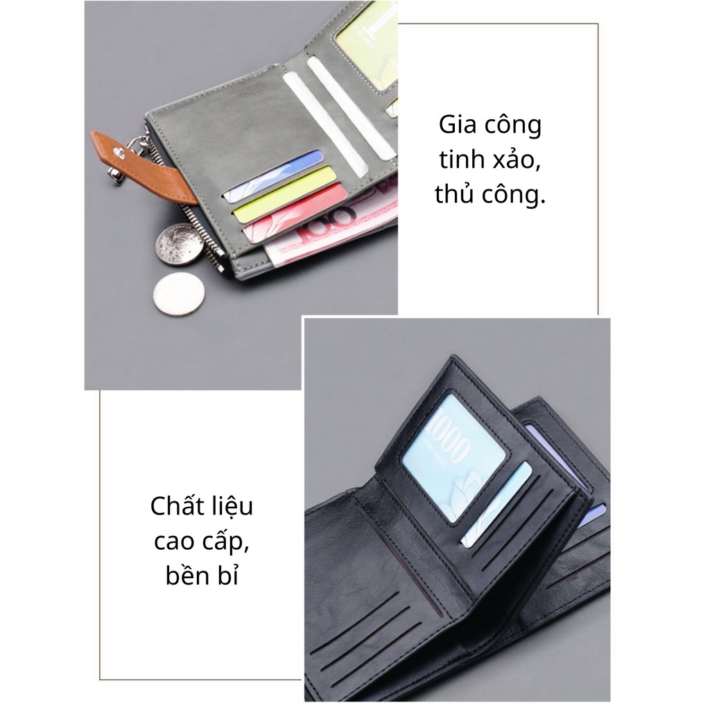 Ví cầm tay nam nữ vải canvas LETI VI08 dáng ngắn, bóp tiền thẻ thời trang màu cơ bản tiện dụng chất liệu bền bỉ