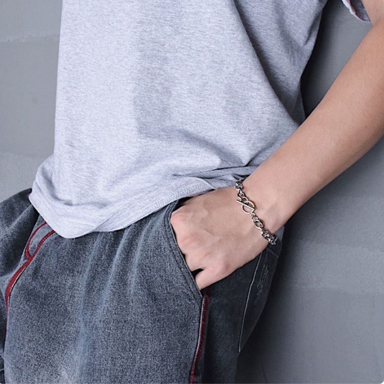 Lắc tay titan nam không gỉ dây mắt xích tròn nam tính không mất màu